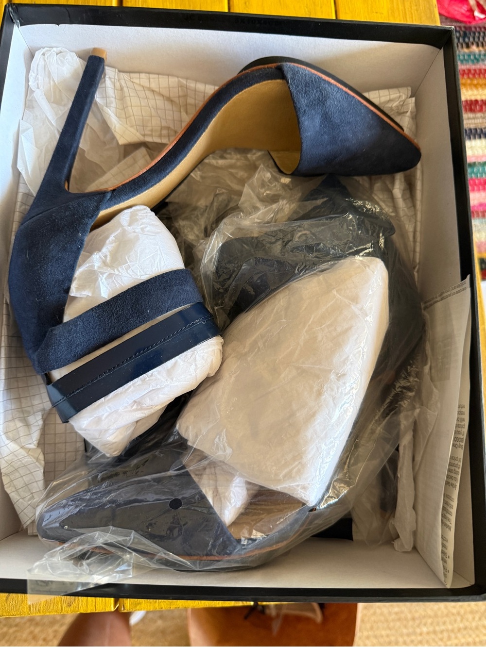 L.A.M.B. Navy Suede Pointed Toe Ankle Strap Pumps